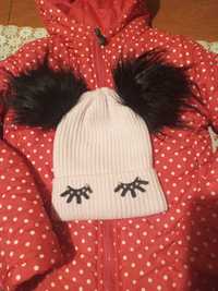 Ładna zimowa ciepła czapka i kurtka r.122-128 dla dziewczynki