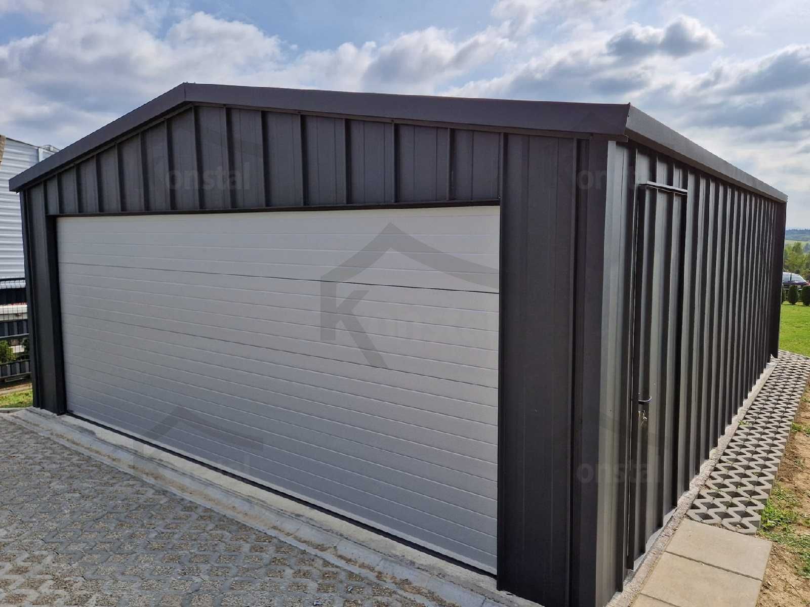 Nowoczesny Garaż blaszany 6x5 TOPLINE pomieszczenie brama SEGMENTOWA