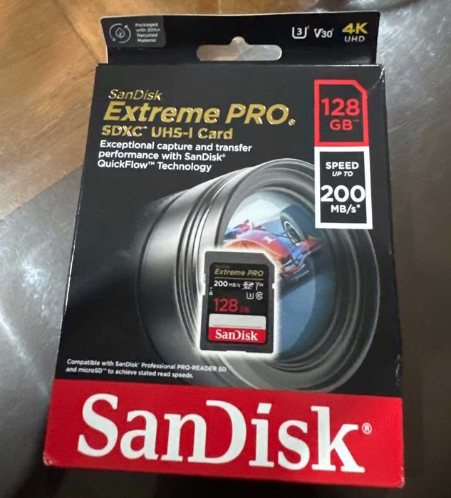SanDisk SD Card Extreme PRO UHS-I V30 4K High Speed до 200MBs 128Gb