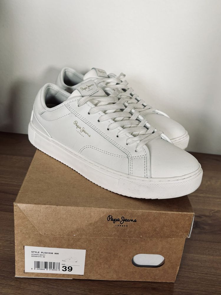 Sneakersy skórzane białe Pepe jeans 39