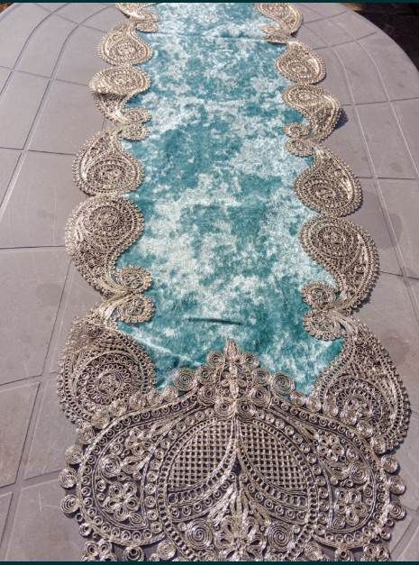 Bieżnik turkus ze srebrną gipiurą