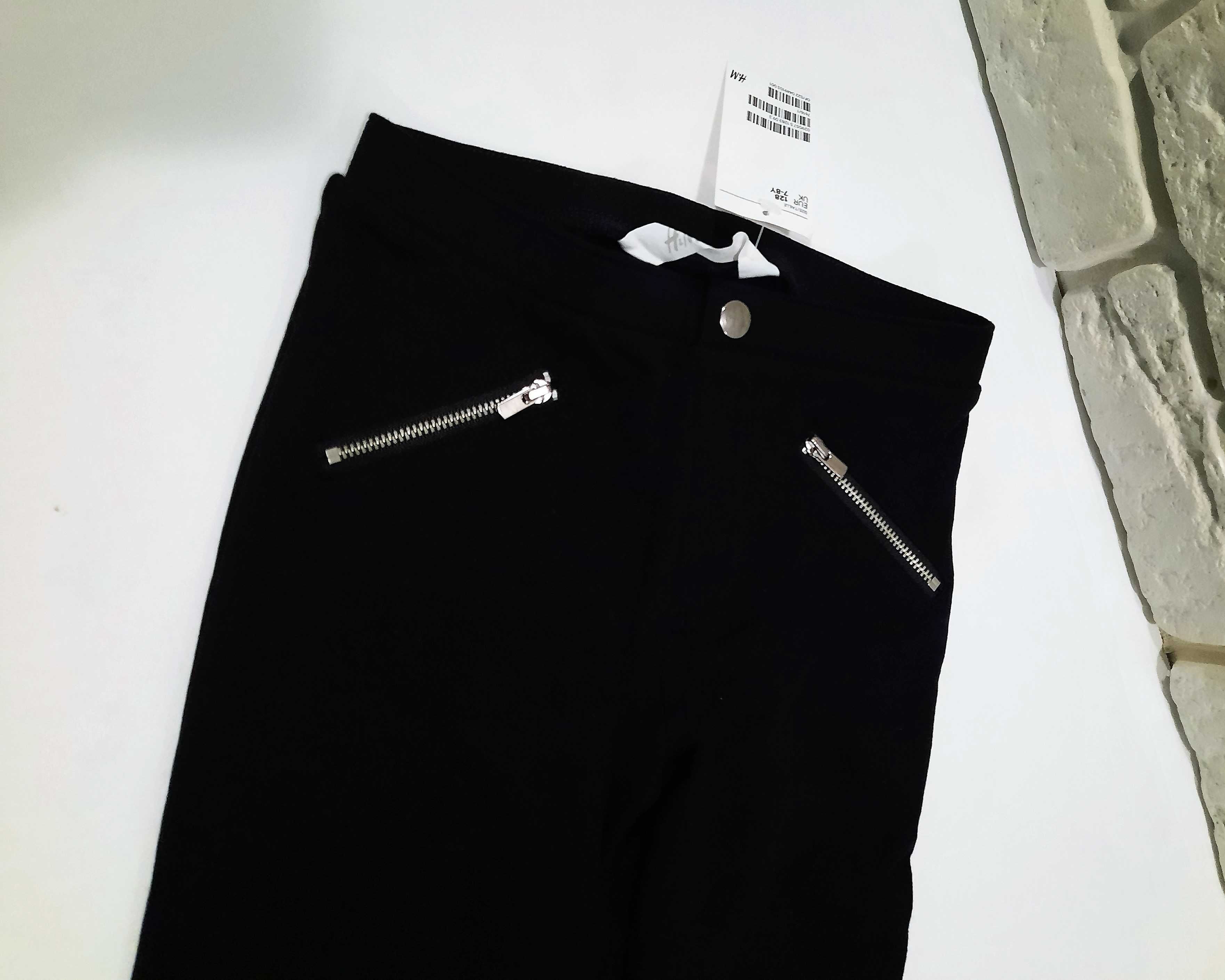 Tregginsy czarne spodnie legginsy getry H&M roz 128 ala skóra