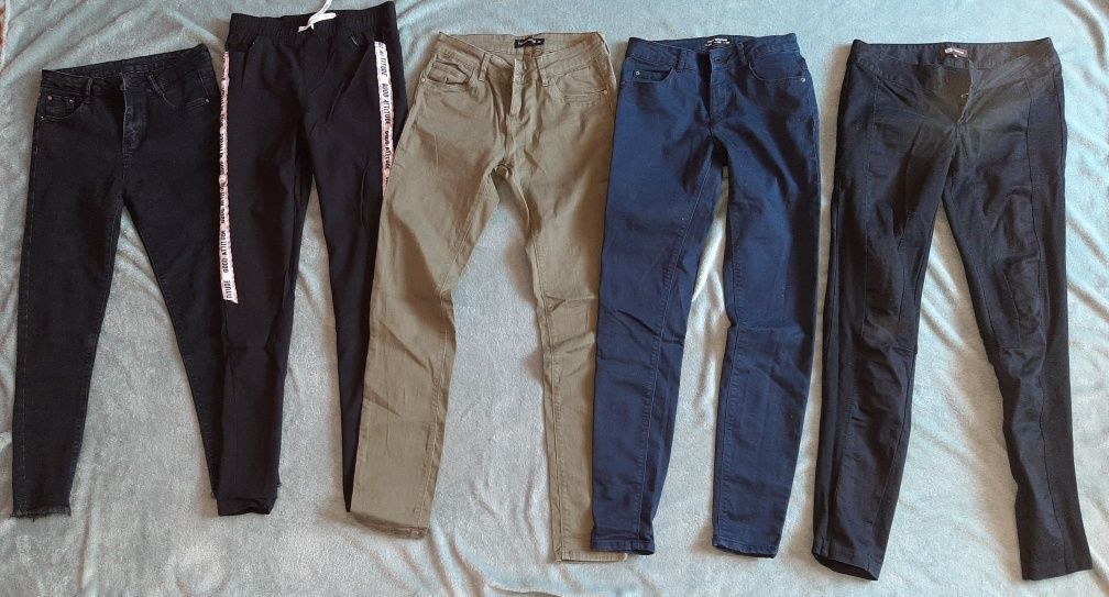 Zestaw spodnie damskie xxs/XS 32/34 rurki leginsy jeansy khaki