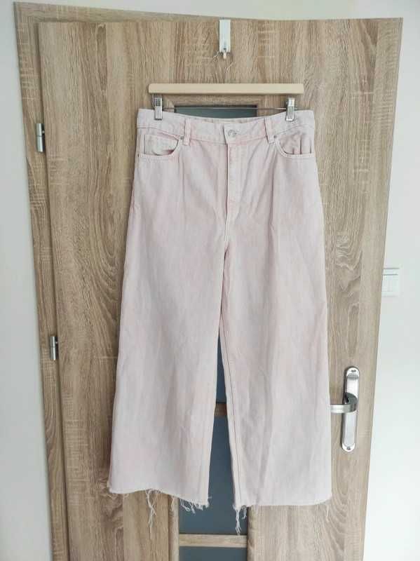 Pudrowe jeansy szerokie nogawki culottes Mango 40 L 42 XL