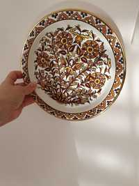 Talerz Ibiscus ręcznie malowany 24K złotem. Unikat.Ceramica Olympia s.