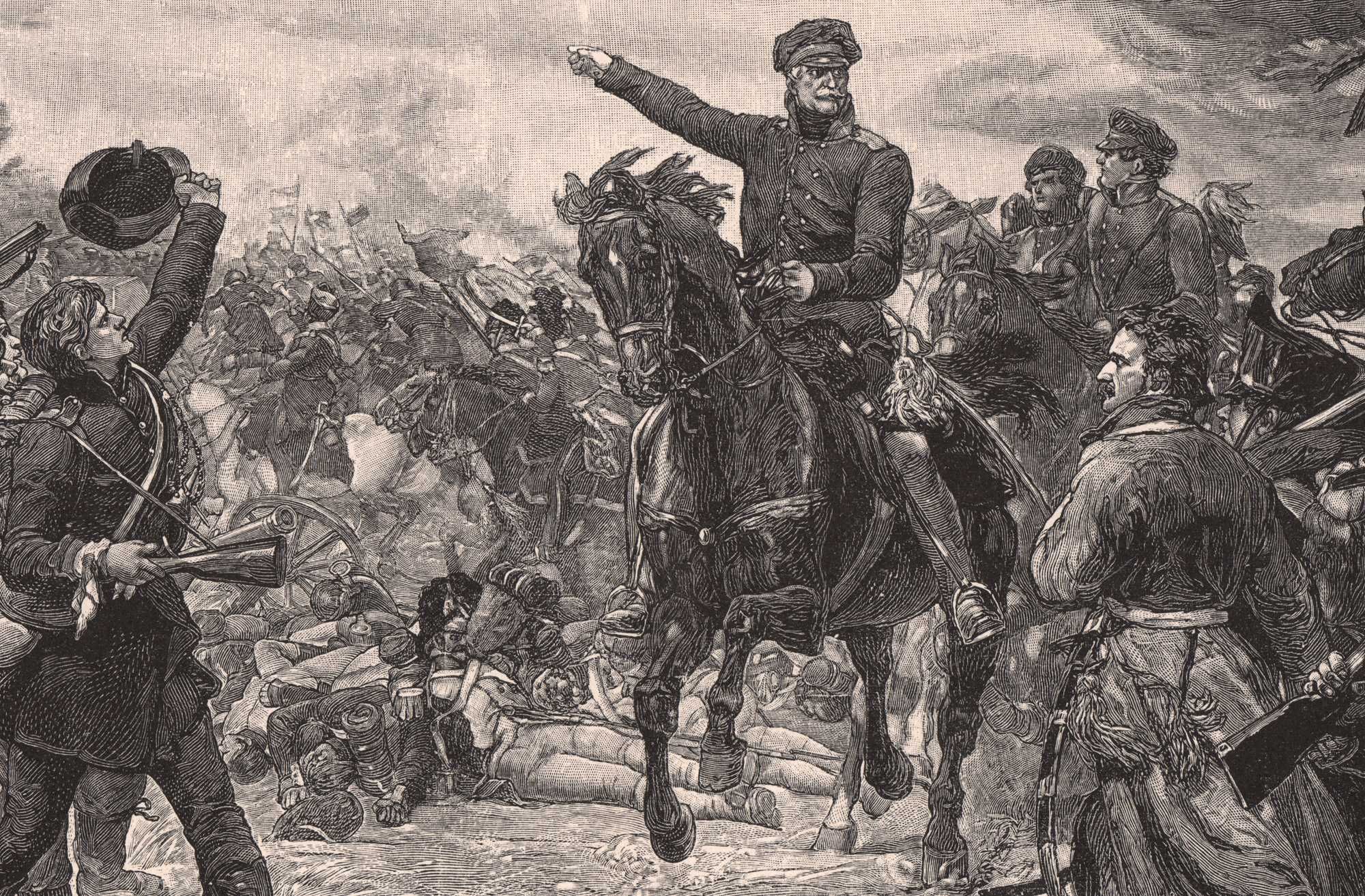 Bitwa pod Waterloo. Drzeworyt ilustracyjny 1895 r. autentyk