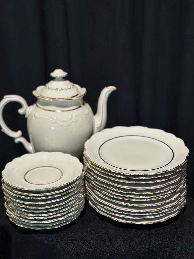 Serwis deserowy kawowy Schumann Bavaria porcelana ecru 11 sztuk