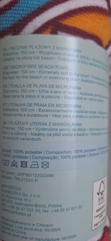 Ręcznik plażowy, okrągły z mikrofibry