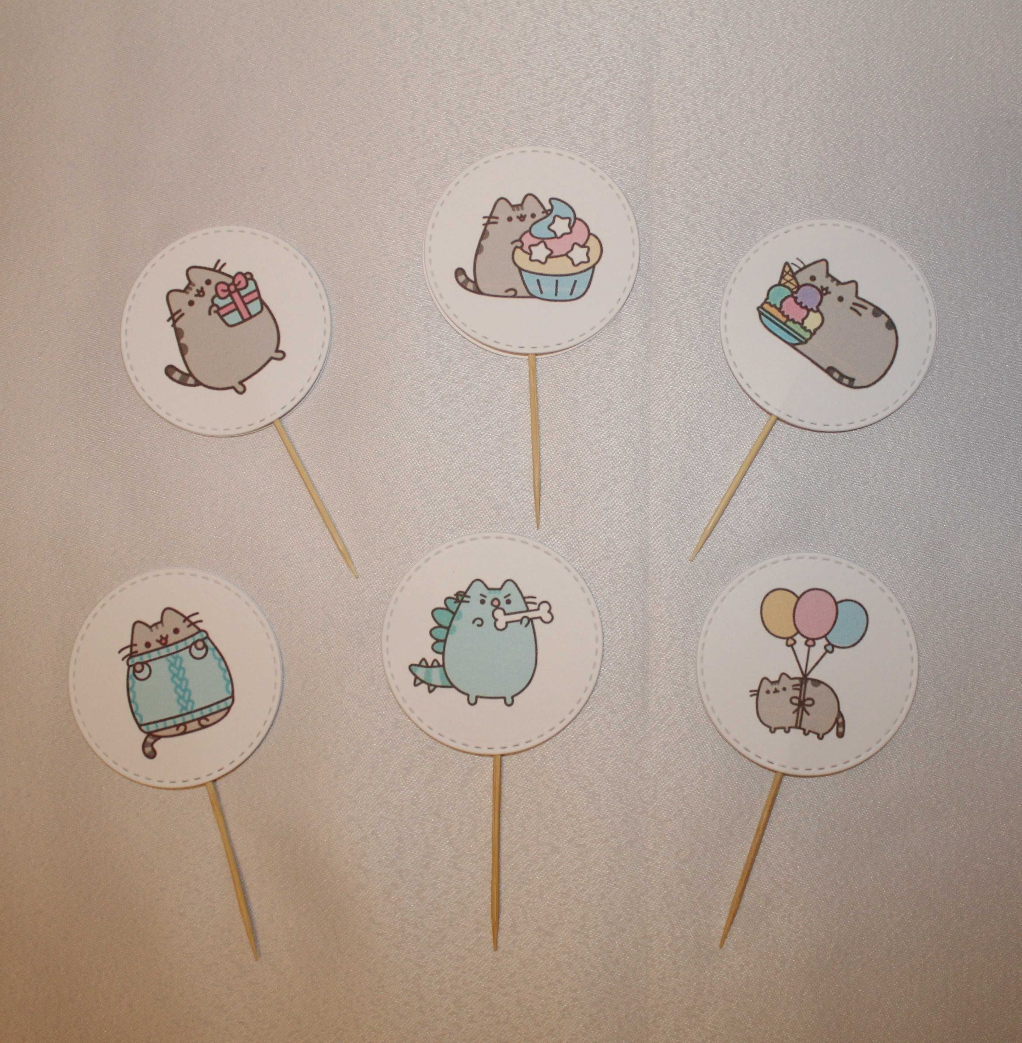 Pikery toppery ozdoby do babeczek kot Pusheen x6