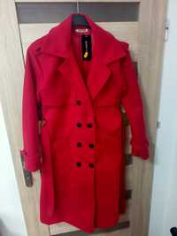 NOWY elegancki damski płaszcz czerwony made in italy