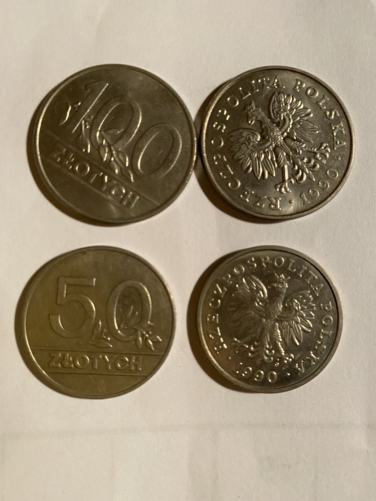 Monety 100 zł 15 szt 50 zł 8 szt 1990 rok