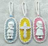 Lembrança em gesso perfumado e crochet para batizados, comunhões...