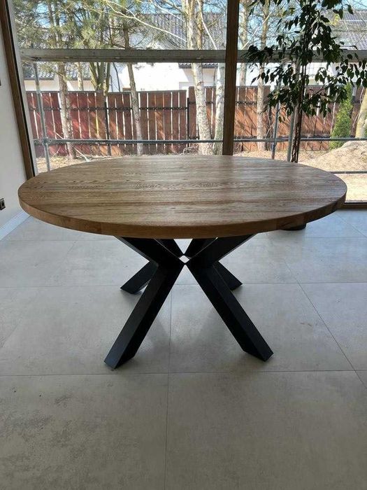 Stół drewniany - lity dąb- stol rozkladany- nogi pająk- metal- loft