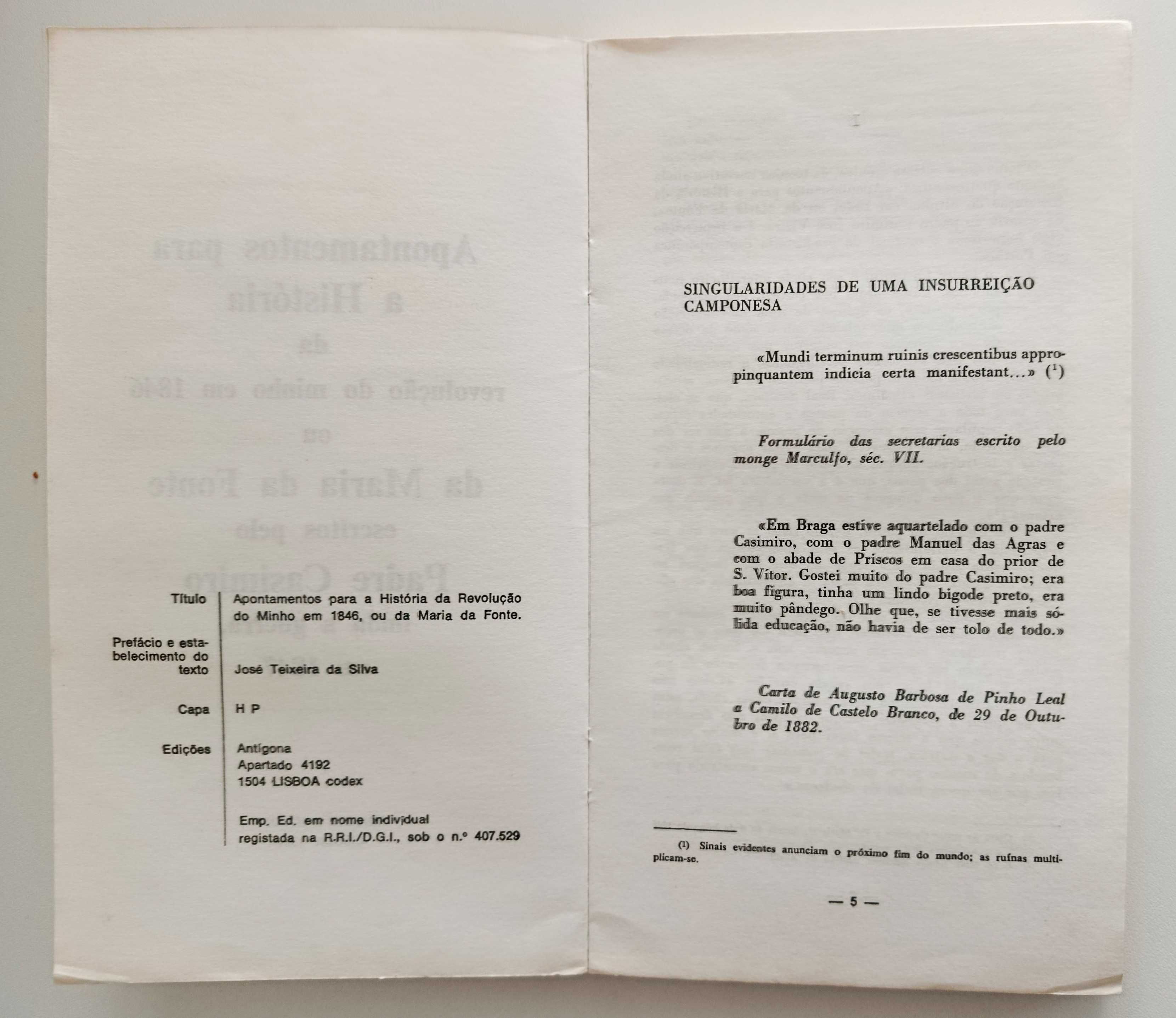 Pe. Casimiro | Apontamentos para a História da Revolução do Minho 1846