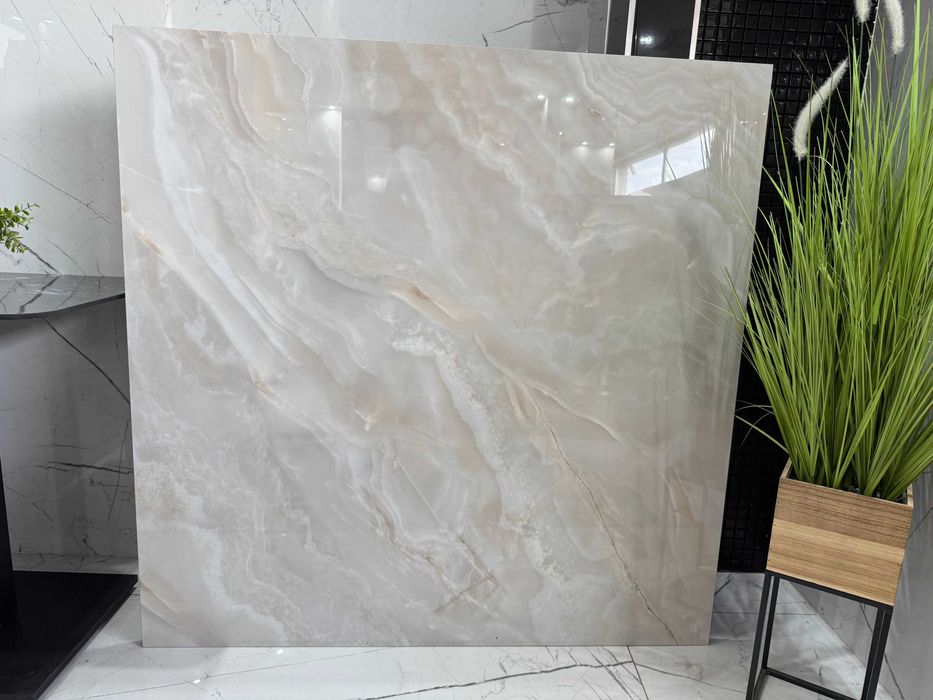 Płytka gresowa polerowana ONYX kremowy 120x120 – luksusowy POŁYSK!