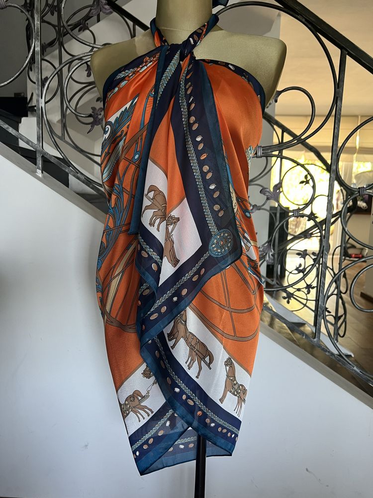 Pareo chudta szal sukienka tunika spodnica  100% lnu w stylu hermes