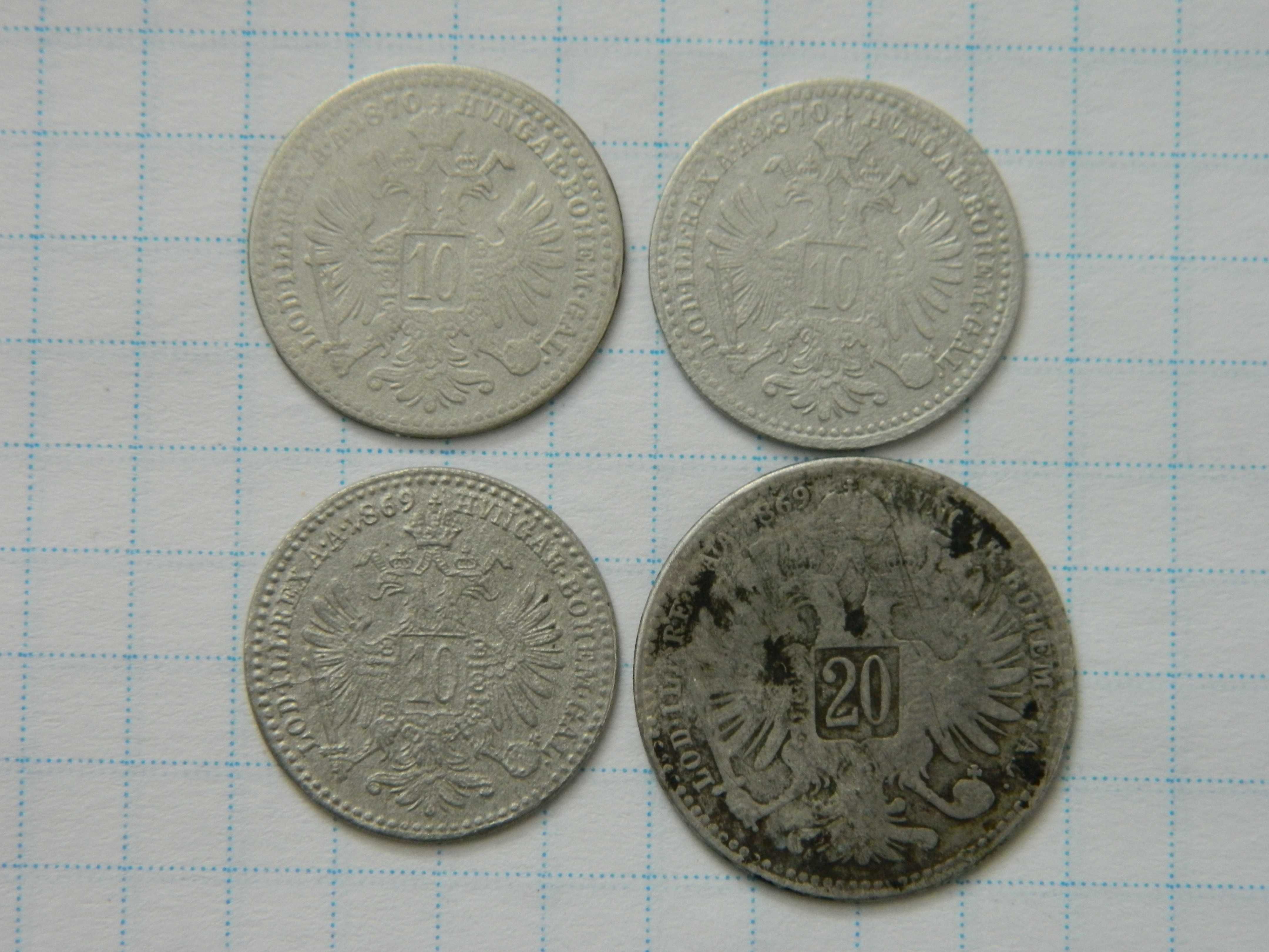 Срібні 10, 20 крейцерів,  Австро - Угорщина.
