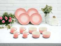 Luksusowy zestaw naczyń z porcelany NEW BONE 12 elementów różowy *NOWY