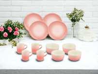 Luksusowy zestaw naczyń z porcelany NEW BONE 12 elementów różowy *NOWY