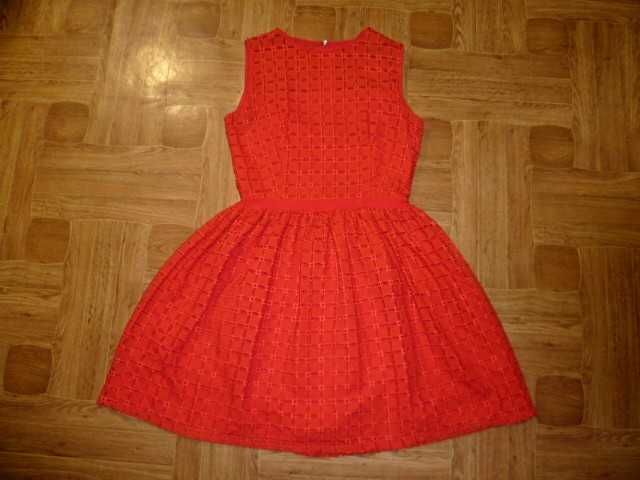 Красное платье Kosmika летнее кружевное юбка-клеш натуральное