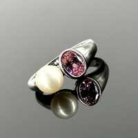 Srebro - Srebrny pierścionek z Perłą i Różowym Turmalinem - próba 925
