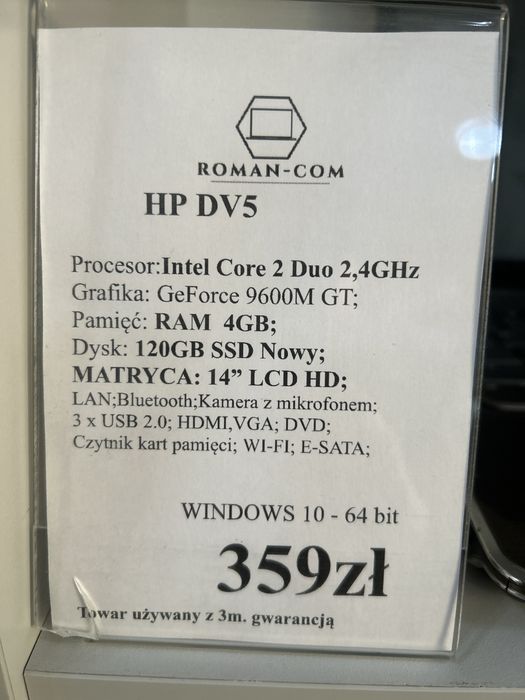 Laptop HP Pavilion DV5 :Intel C.2 x 2,4GHz/RAM 4GB/SSD 120GB/G.F.9600M