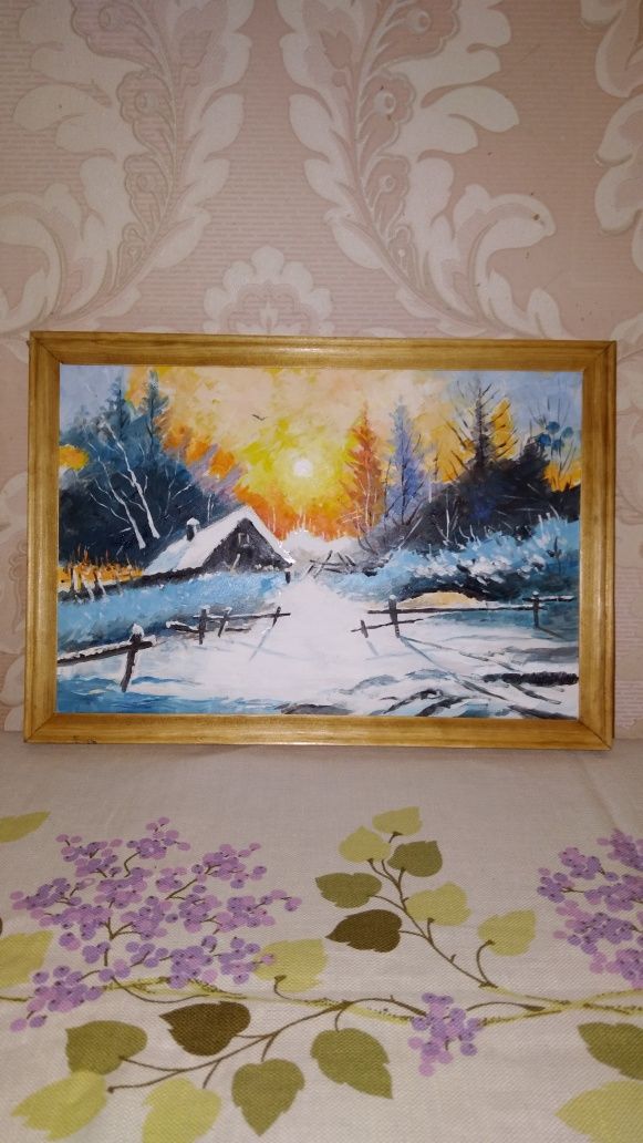 Картина маслом Солнце зимой