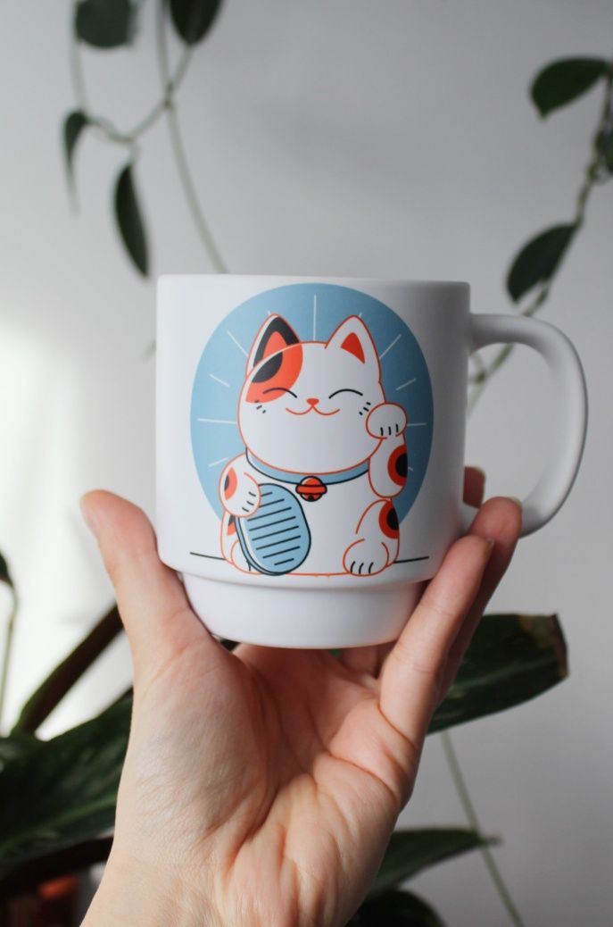 Kubek Maneki Neko, pokrywka i podstawką 300ml