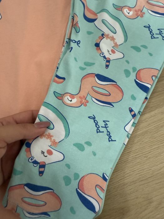 Legginsy 3/4 little kids 128 pomarańczowe turkusowe jednorożec
