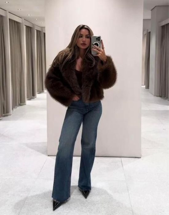 Futro brazowe futerko krotkie viral zara