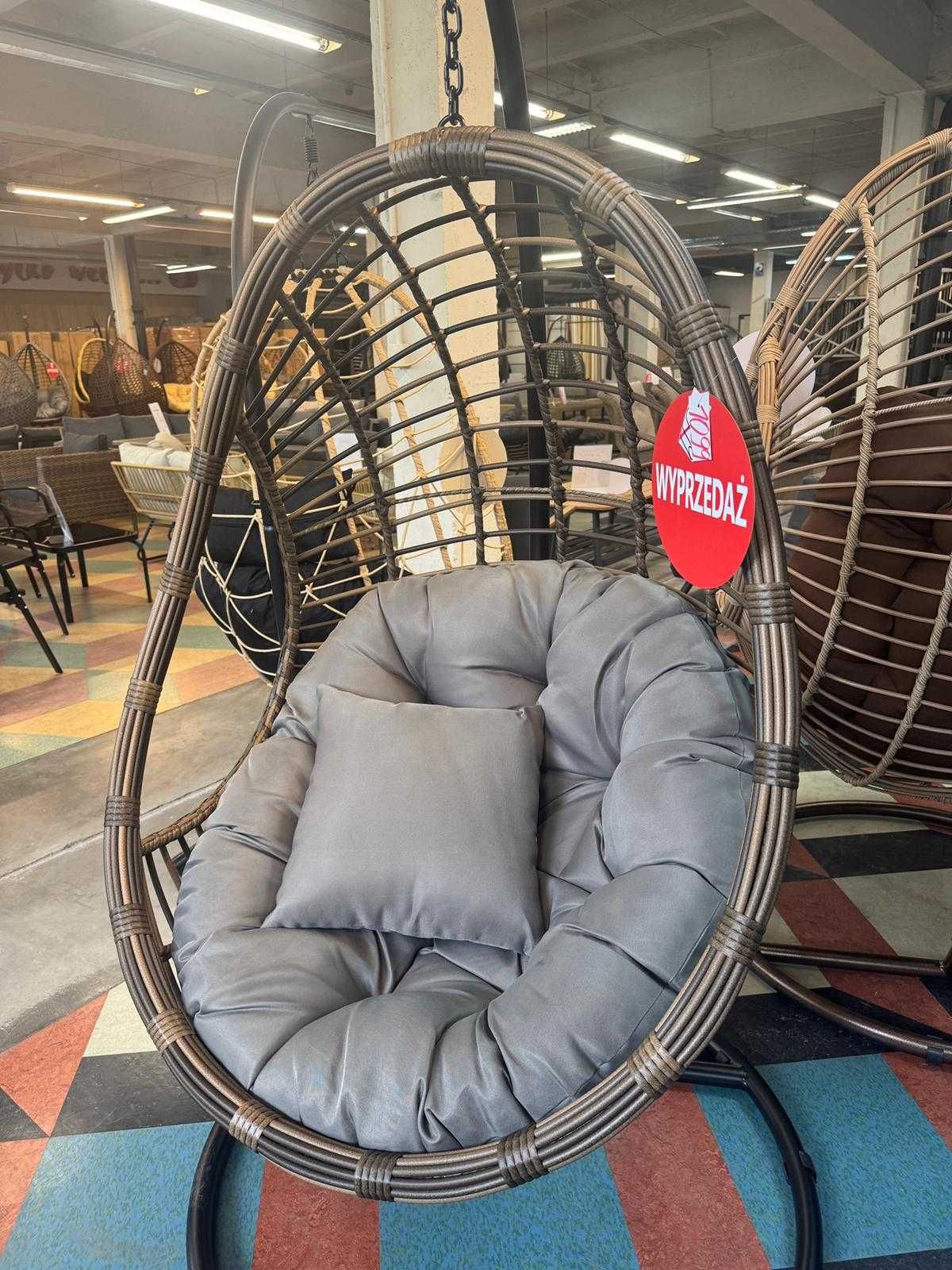 OUTLET! Fotel Kokon Ogrodowy Technorattanowy Wiszący Brązowy XXL PROMO