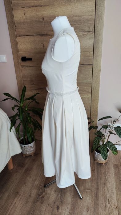 Sukienka midi biała klasyczna ślubna vintage old money