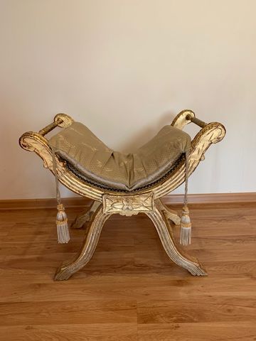 Siedzisko w Stylu Barokowym złote postarzane, przecierane, fotel
