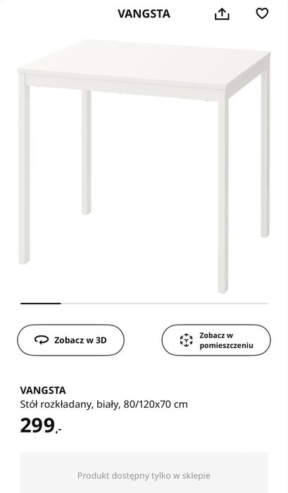 Vangsta ikea stół rozkładany 80/120cm x 70cm, stan niemal idealny