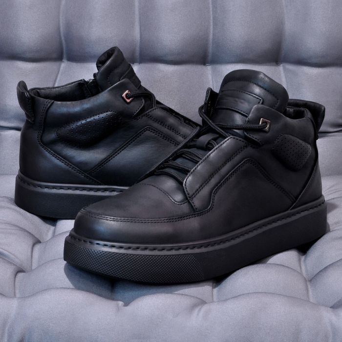 Чоловічі натуральні демі хайтопи чорні осінні черевики  41 42 44 45 46