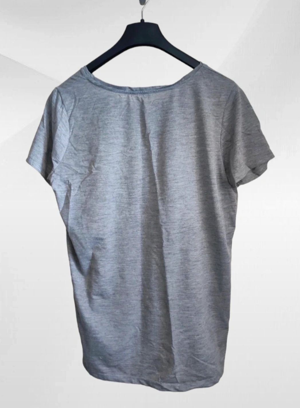 Szary T-shirt Damski Czarny Nadruk Cekiny XL