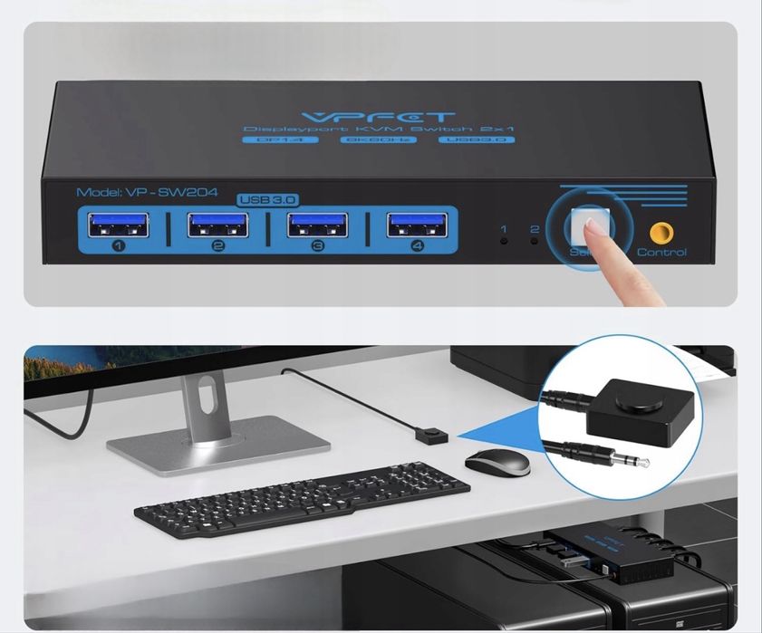 Przełącznik KVM 8K 60Hz Displayport USB 3.0 VP-SW204 X1046