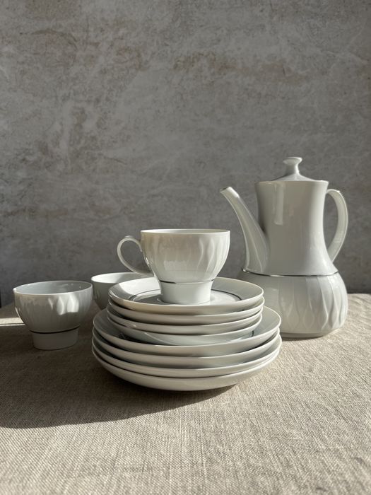 Zestaw śniadaniowy Thomas bialy ze srebrną dekoracją