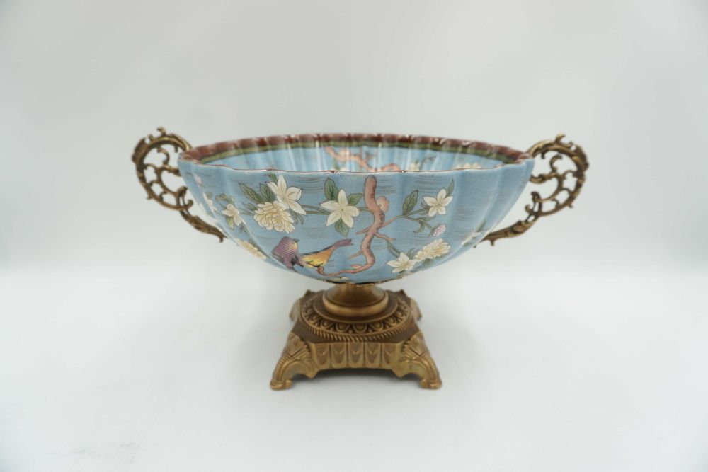 PATERKA porcelana z brązem-ptaszki z kwiatkami