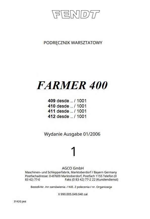 Instrukcja Napraw FENDT FARMER 409, 410, 411, 412 PL