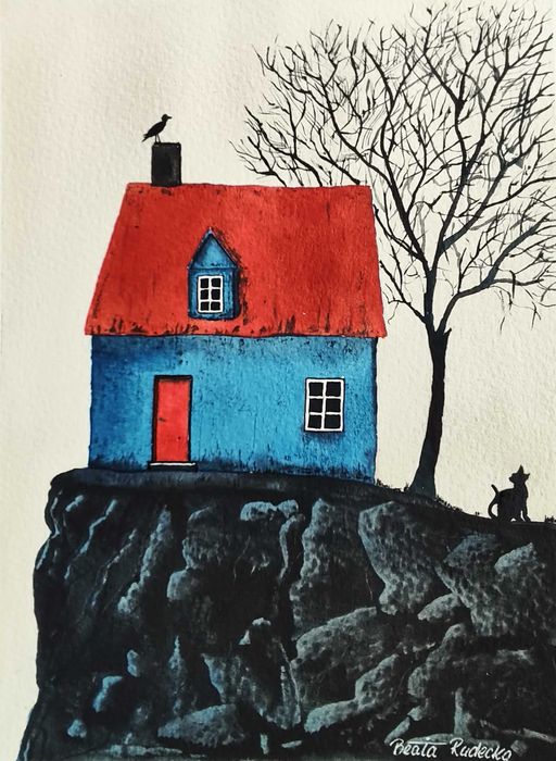 Akwarela Akwarelka Obraz pt: Niebieski Azyl