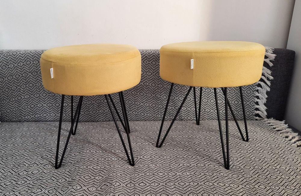 Pufy homla taboret żółty 2 sztuki welurowy design arles na nóżkach lof