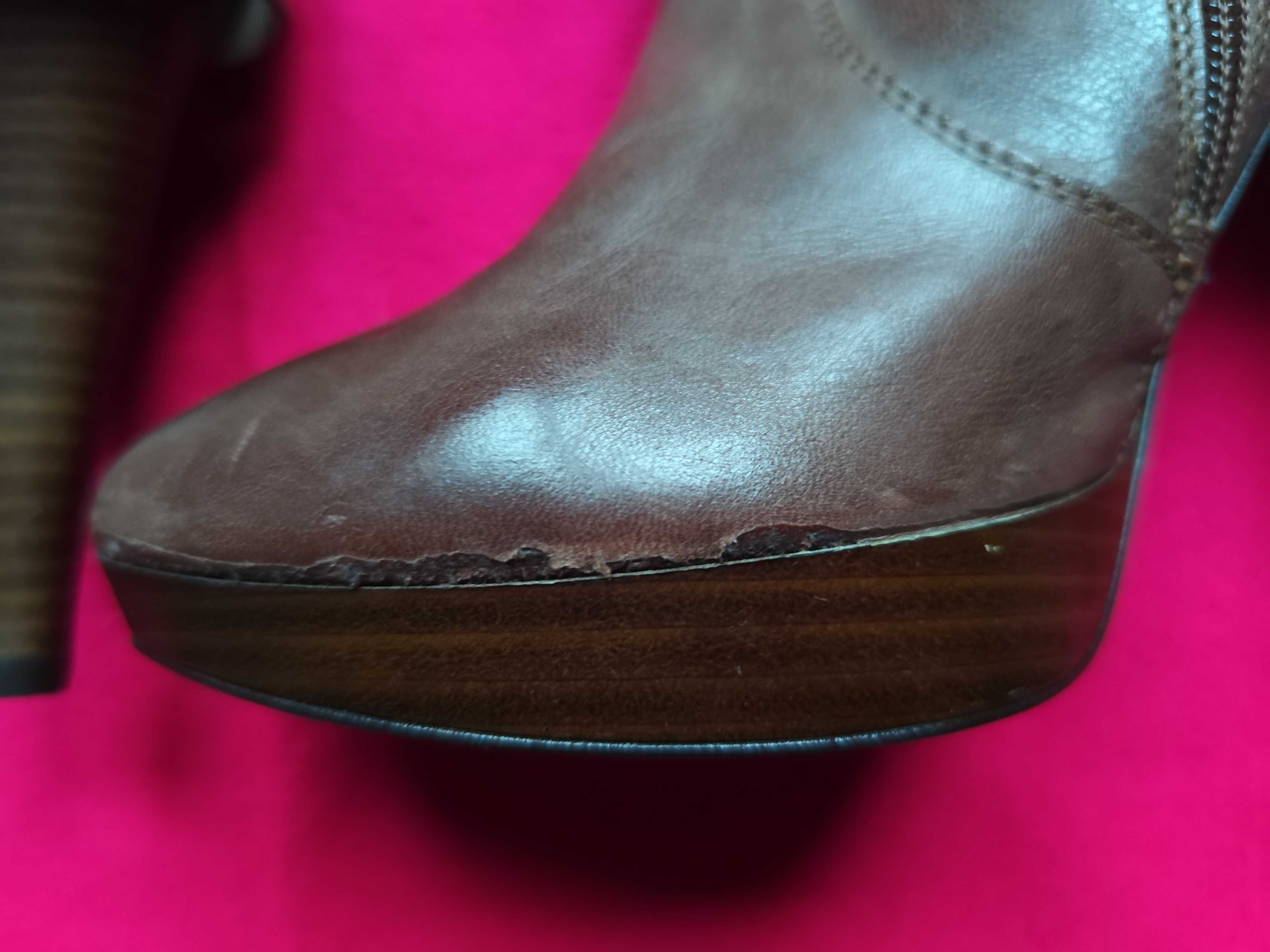 skórzane buty botki damskie Bata rozmiar 38 wysoki obcas nowe