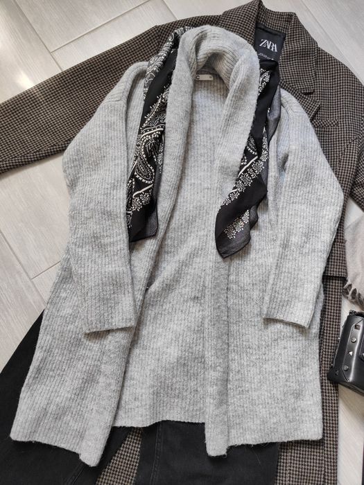 Długi szary sweter kardigan Cubus xS  jesień zima casual wełna alpaka