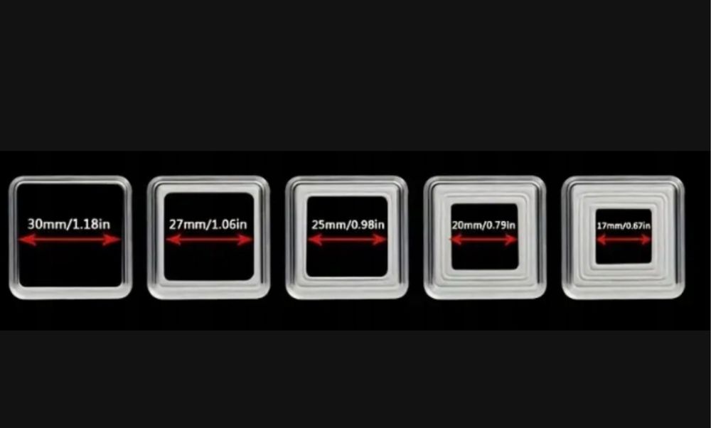 Kapsle na monety pudełka holder 3x3 cm 30mm -17mm - 100 sztuk KOMPLET