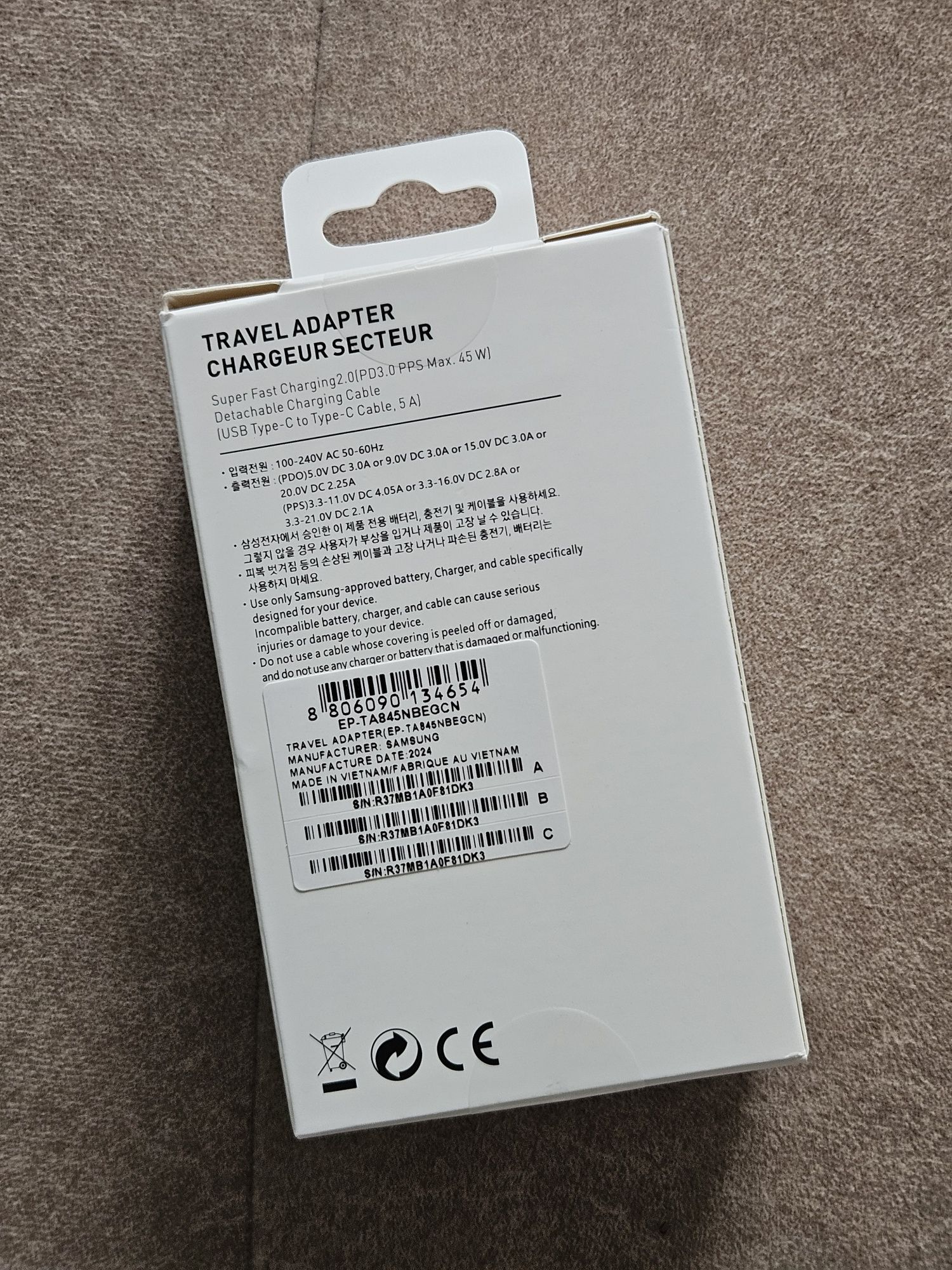 Nowa i oryginalna super szybka ładowarka SAMSUNG 45W QC 3.0 USB-C
