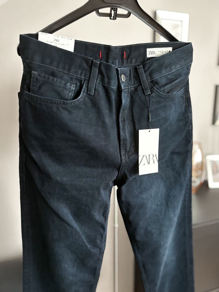 Nowe proste granatowe spodnie jeansy Zara straight relaxed fit 36 S