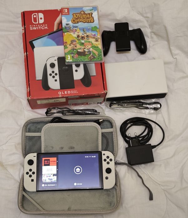 NINTENDO SWITCH OLED BRANCA  + Caixa + Jogo Animal Crossing