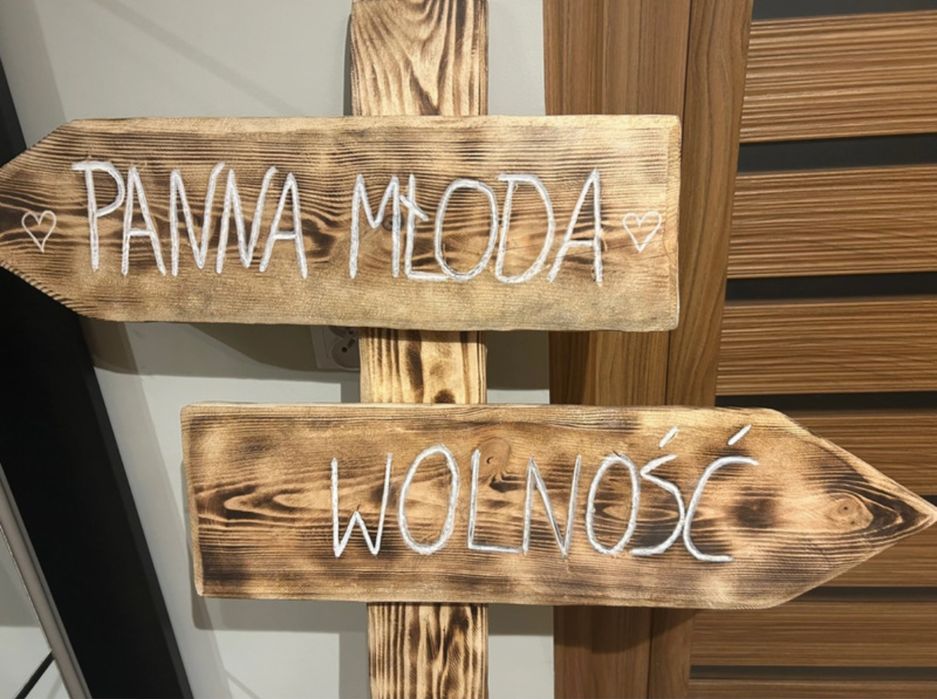 Drogowskaz ślubny drewniany handmade – do domu Panny Młodej, 150 cm