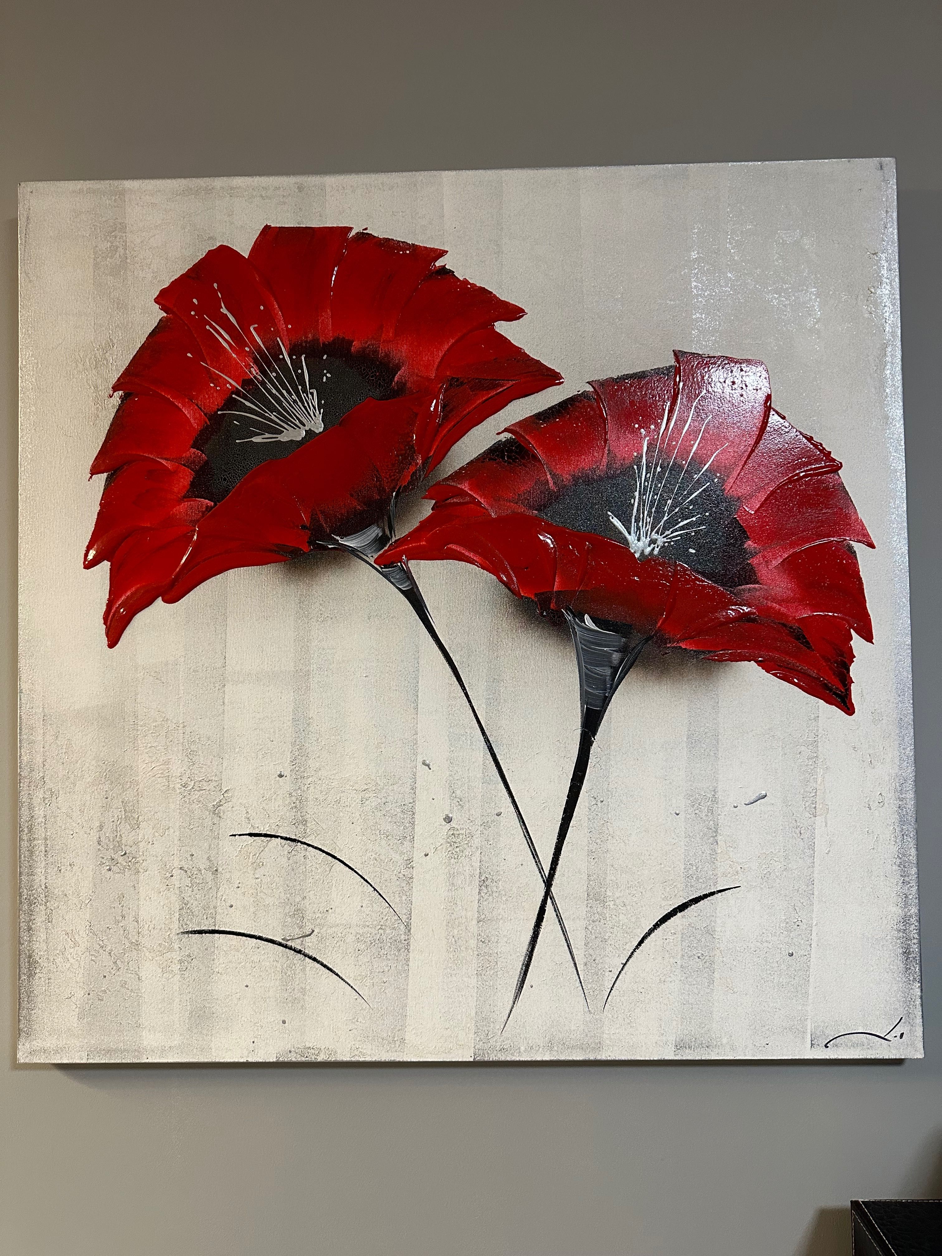 Quadro decorativo pintado à mão 78x78cm